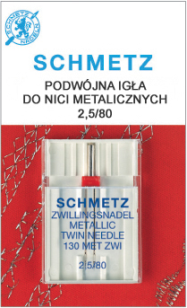 Igła Schmetz podwójna do tkanin do szycia nićmi metalicznymi